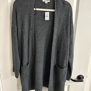 Gray Open Front Cardigan Sweater